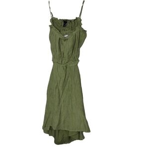 Forever 21 Midi Dress Olive open Back Spaghetti Straps Ruched Stretch Size Small